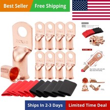10pcs 2/0 AWG-3/8 Battery Lugs,Heavy Duty Wire Lugs,Ring Terminals,Battery Ca...