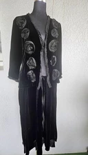 Sarah Jane Black Silk Velvet Jacket And Skirt Set Sz S