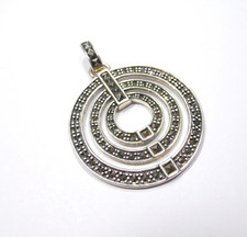 VINTAGE GEOMETRIC 3 RING CIRCLE MARCASITE STERLING SILVER PENDANT CHARM 925 .