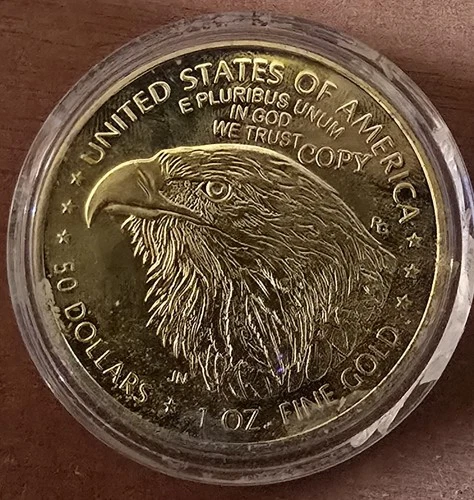 2023 50 Dollar, 1 Ounce Gold Liberty Coin. In Case. Marked COPY.