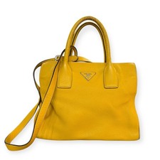 Authentic Prada Vitello Daino Yellow Leather Shopping Tote w/ Strap
