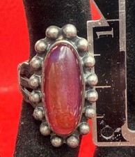 Vintage Sterling Silver Native American Signed Fire Opal Handcrafted Ring SZ 7