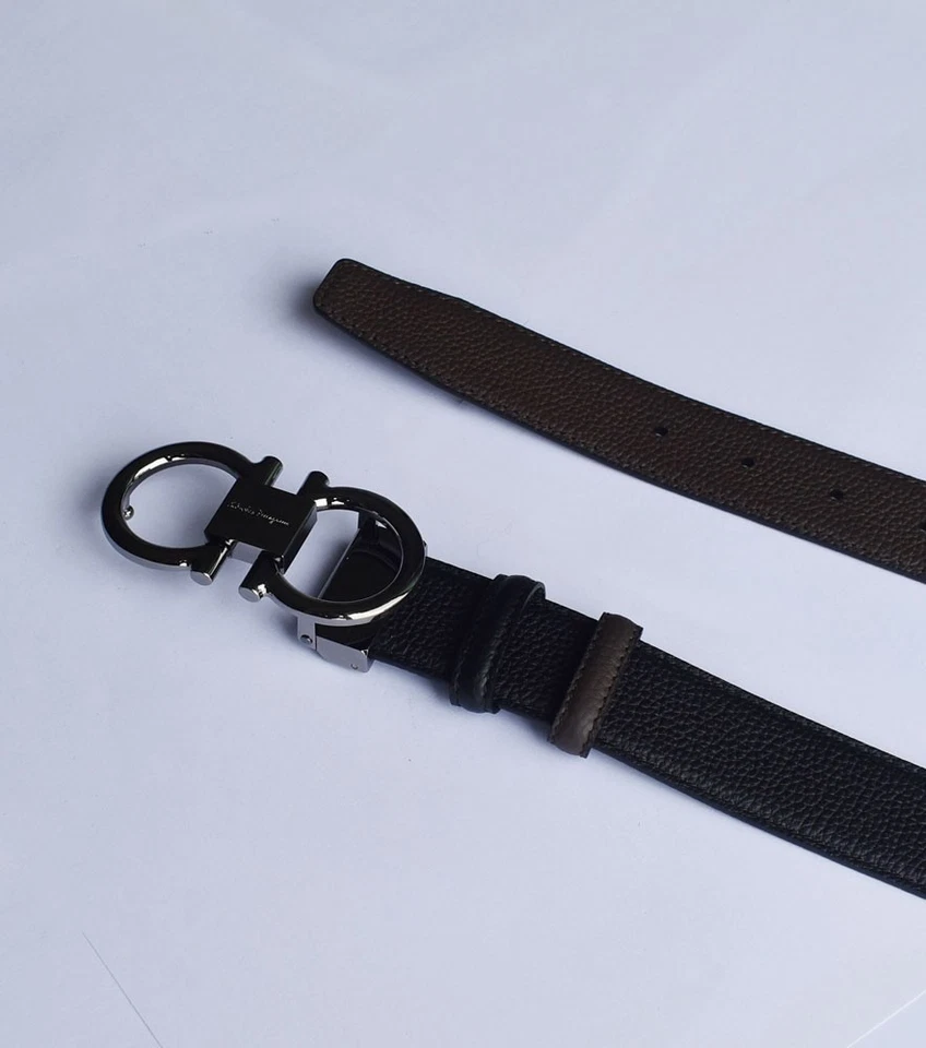 Ferragamo Hombre Reversible/Ajustable Gancini Cinturón Color Gunmetal Hebilla 120cm Foto 3 de 4