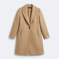 Zara Camel Wool Blend Single Breasted Coat Si...
