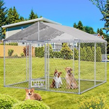 Large Outside Dog Cage Kennels with Rotating Feeder Bowls, 10' x10' Dog Fence