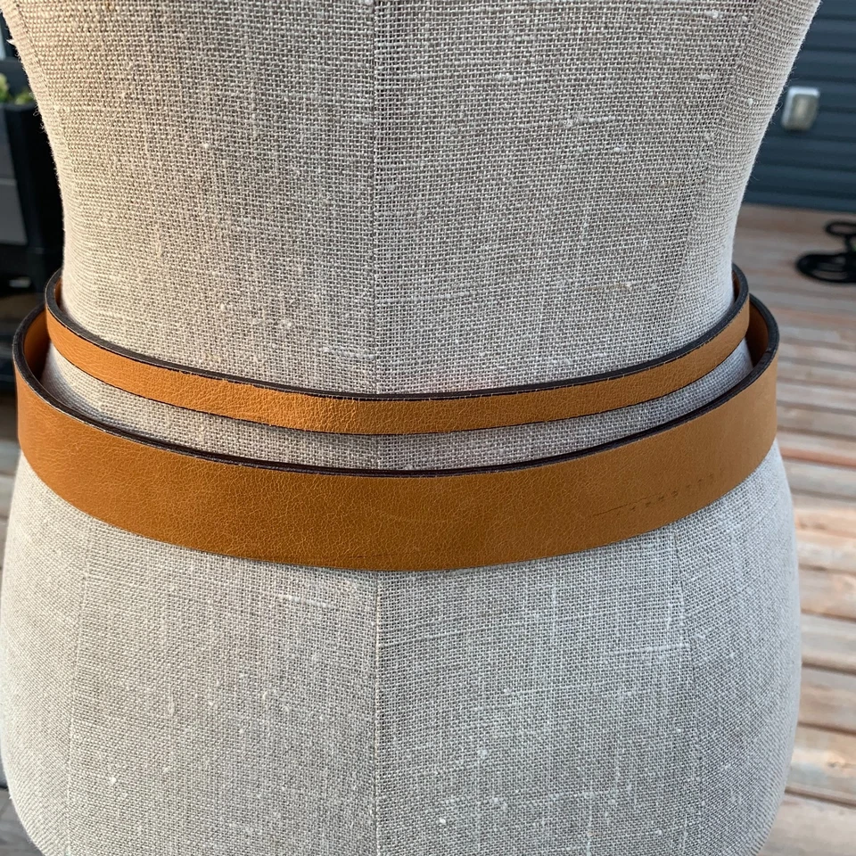 Vintage Brave Leather Belt Women's 28 Tan Double Gold Buckle Boho Y2K 90s Preppy - Image 4 of 4