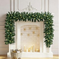 9ft Christmas Garland with Lights Up Indoor Outdoor Xmas Stairs Wreath Bushy Tip