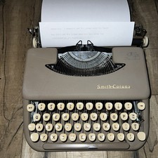 Vintage Smith Corona Skyriter Portable Typewriter Sand Brown Appears Working thumbnail
