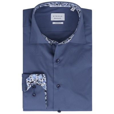 ETERNA Hemd Langarm, Blau, Modern Fit, Bügelfrei, 100% Baumwolle, Kentkragen