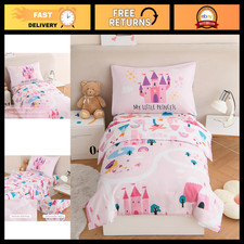 4-Piece Toddler Bedding Set - Pink Castle Fairy Tale Comforter Sheets, Reversi