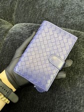 Authentic Bottega Veneta Purple Leather Intrecciato Short Wallet Italy