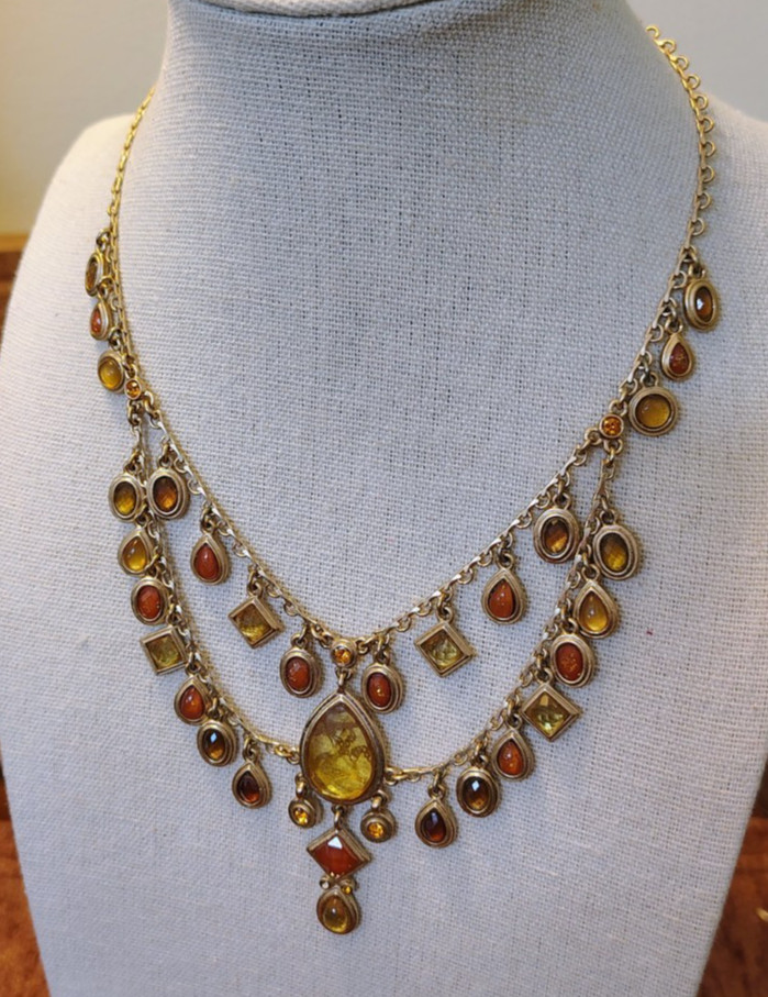 Vtg Signed Statement Bib Choker Necklace Matte Gold Tone Animal Print