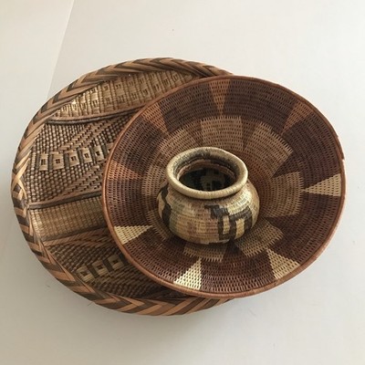 Vintage Handwoven Basket Mixed Lot Tonga Two Tone Coiled Mini Tribal Boho Native