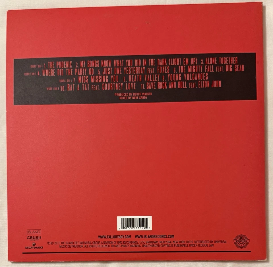 Save Rock and Roll by Fall Out Boy 10” Red Color Vinyl Record Gatefold 2 LP - Image 2 of 4