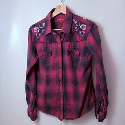 Panhandle Shirt Womens Large Red Plaid Pearl Snap Westerncore Rodeo Cowgirl Boho
