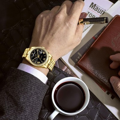 Men Watches Analogue Quartz Diamond Bezel Rose Gold Silver Watch for Men
