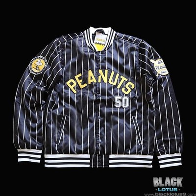 NEW Peanuts Snoopy Baseball Vintage Pinstriped Bomber Jacket 50