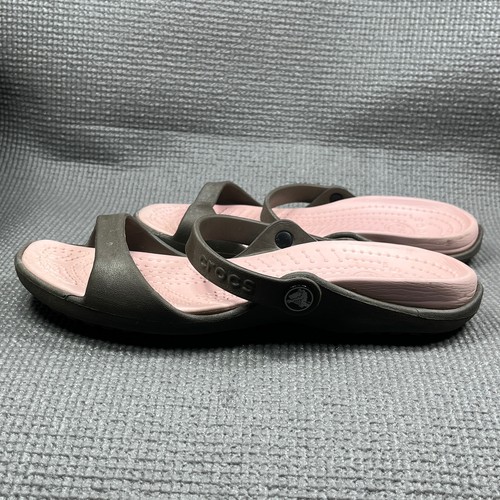 Crocs Cleo Damen-Pantoletten Größe 8 braun Slipper leicht Freizeit Riemchen