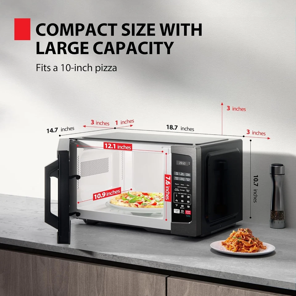 Toshiba ML-EM09PA (BS) Horno Microondas Compacto, 900W, Acero Inoxidable Negro Foto 2 de 4