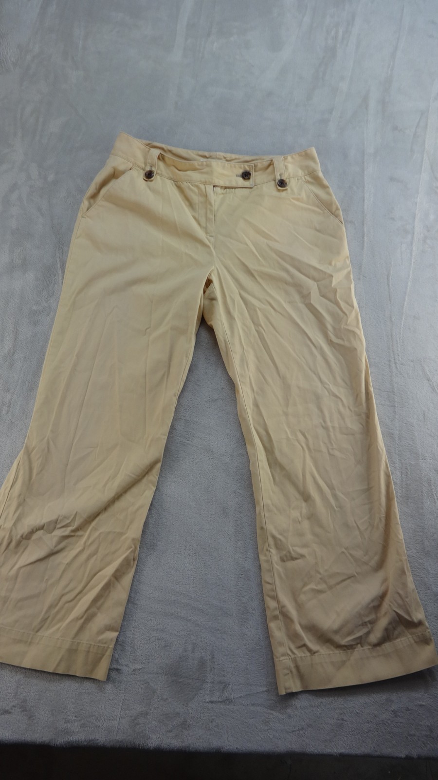 Talbots Signature Pants Women's Petite 10P Beige Gold Wide Leg Straight Buttons