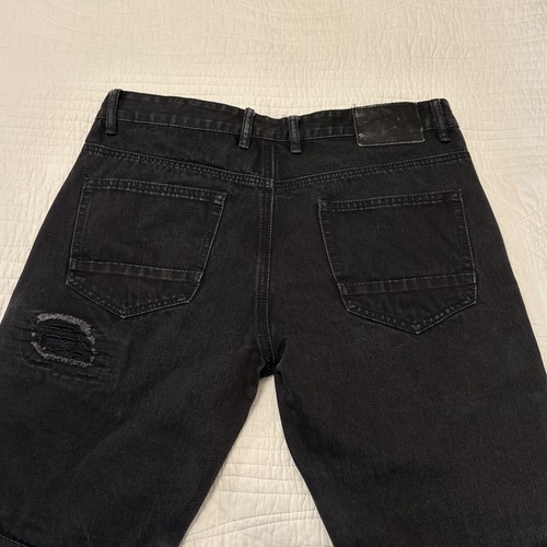 Smoke Rise Moto Zipper Denim Jeans Black Mens Distressed Tag 36x34 Measure 33x33 - Picture 5 of 23