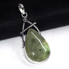 925 Silver Plated Classy Moss Prehnite Pendant Jewelry Size 2" MJ