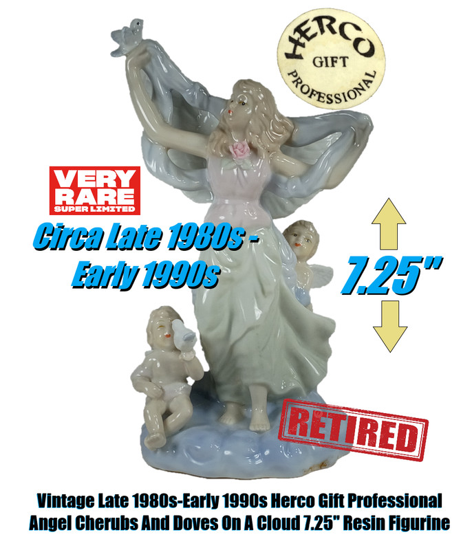 Rare Herco Gift Professional Angel Cherubs Doves On A Cloud 7.25" Resin Figurine