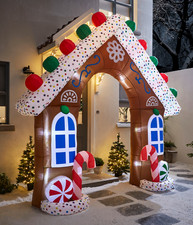 Inflatable Gingerbread Arch 2.7m Christmas Outdoor LED Decor Candy Cane Display