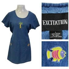 Excitation Dress Womens Size  Large VTG Modest Tropical Fish Resort Coastal Blue