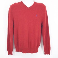 Polo Ralph Lauren Men's V Neck Lambs Wool Sweater Red Size M
