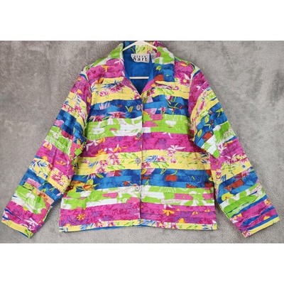 Keren Hart Jacket Womens Large Multicolor Floral Stripe Lightweight Boho Beach