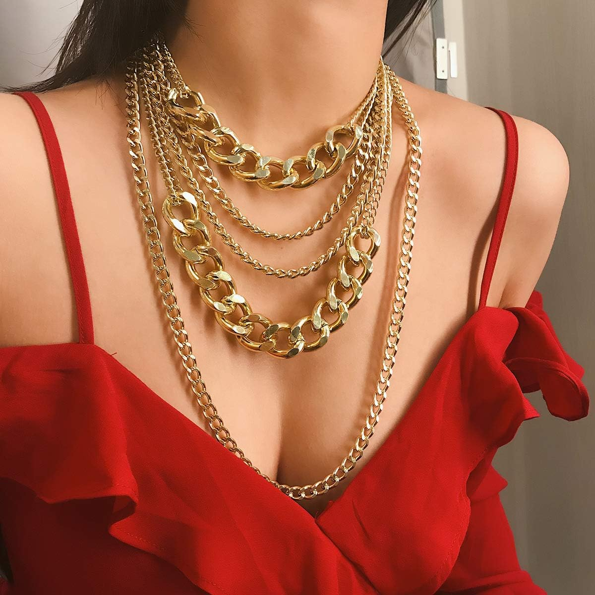 Collana Cubana Donna In Oro - Chunky Layered, Stile Punk, Regalo Per San Valentino E Natale