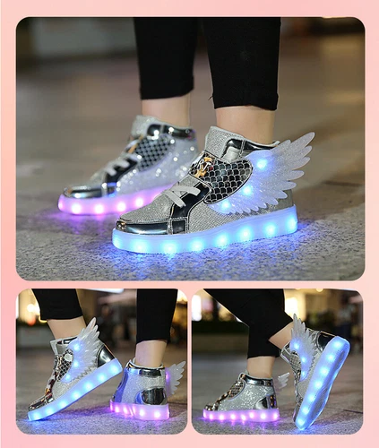LED Leuchtende USB Sneaker Turnschuhe Kinder Mädchen Flügel Blinkschuhe Gr.27-37 - Bild 23 von 28