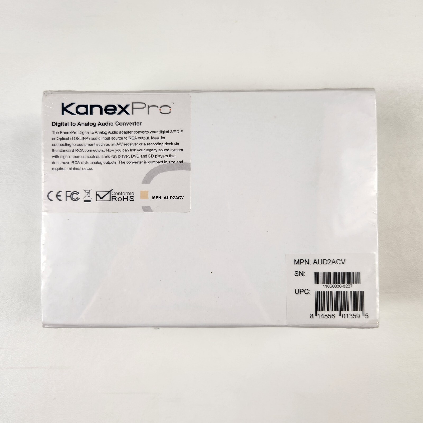 KanexPro Digital to Analog Audio Converter AUD2ACV 5V DC 48KHz HDCP