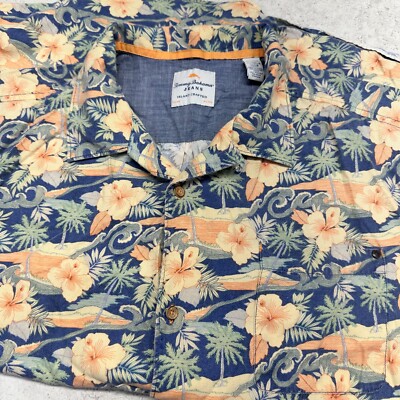 Tommy Bahama Mens 2XL Island Crafted Floral Hawaiian Camp Aloha Shirt
