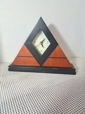 Vintage Wood Triangle Pyramid Seth Thomas Battery Desk Mantel Clock, Scuffed