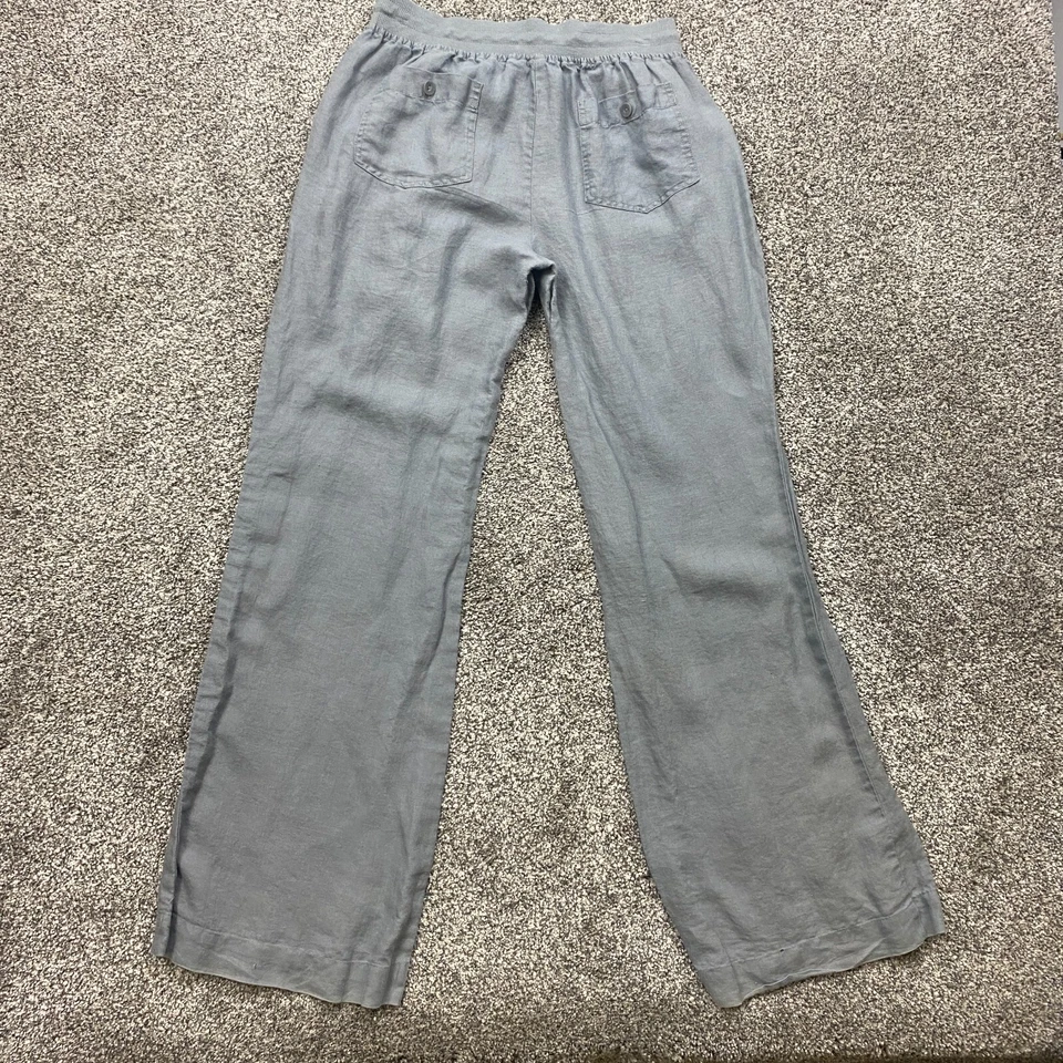 Kenar Pantalones Mujer Pierna Ancha Lino Gris Lagenlook Pull On Fluido 29X31.5 Foto 2 de 4