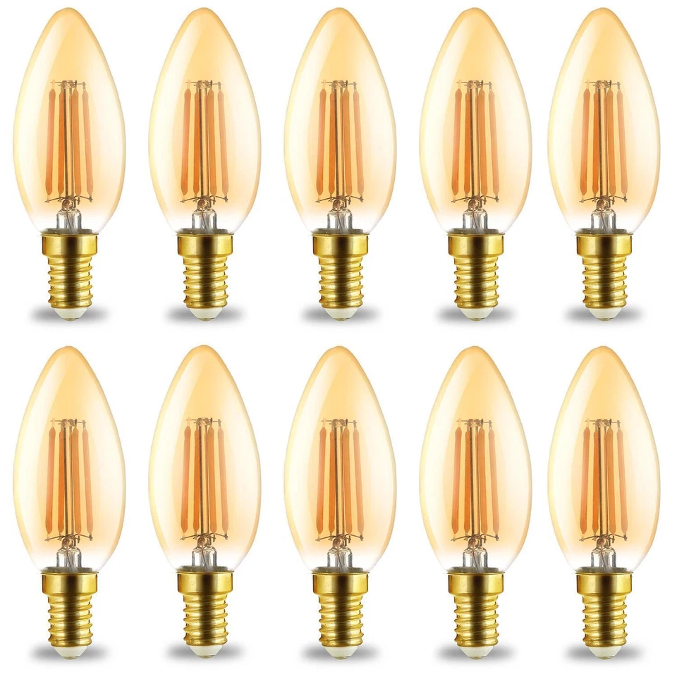 10x Leuchtmittel E14 Filament Kerze LED 4W 360 Lumen bernstein dimmbar warmweiß - Bild 2 von 4