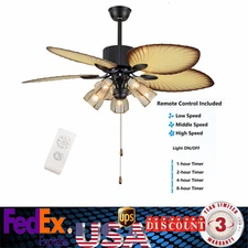 52-Inch Tropical Ceiling Fan with Light, Remote Control & 5 Palm Blades