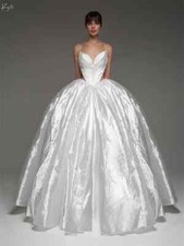 White Scalloped Strapless Wedding Dress Waist Cut-Out Lace-Up A-Line Long Train