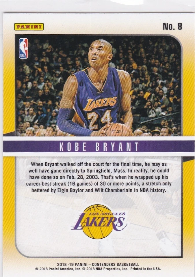 KOBE BRYANT Los Angeles Lakers Basketball Card HALL OF FAME CONTENDERS INSERT - Image 2 of 2