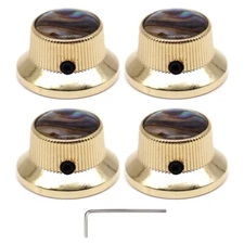 4pcs Abalone Top Electric Guitar Bass Knobs Metal Knobs for 6mm Shaft Pots Gold