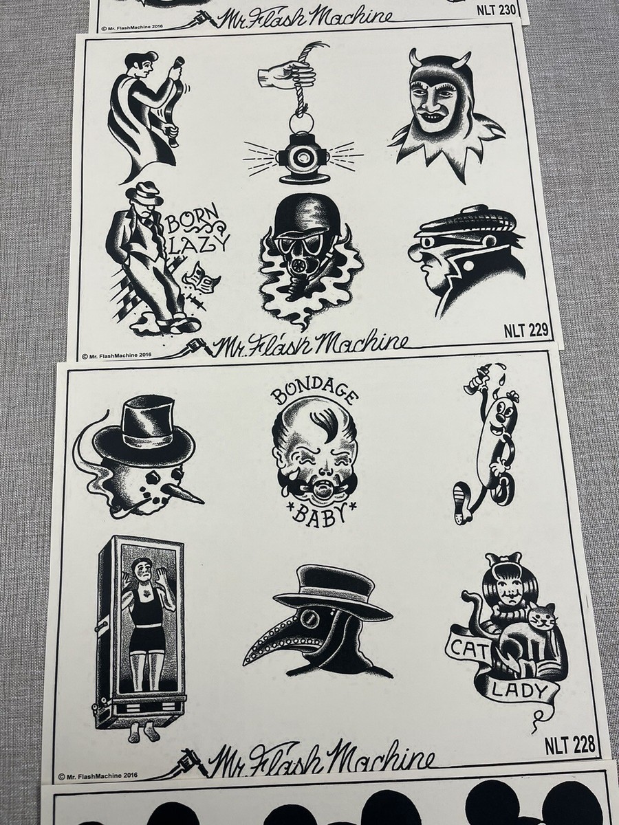 Vintage Re Pop 2016 Mr. Flash Machine Tattoo Flash 5 Sheets