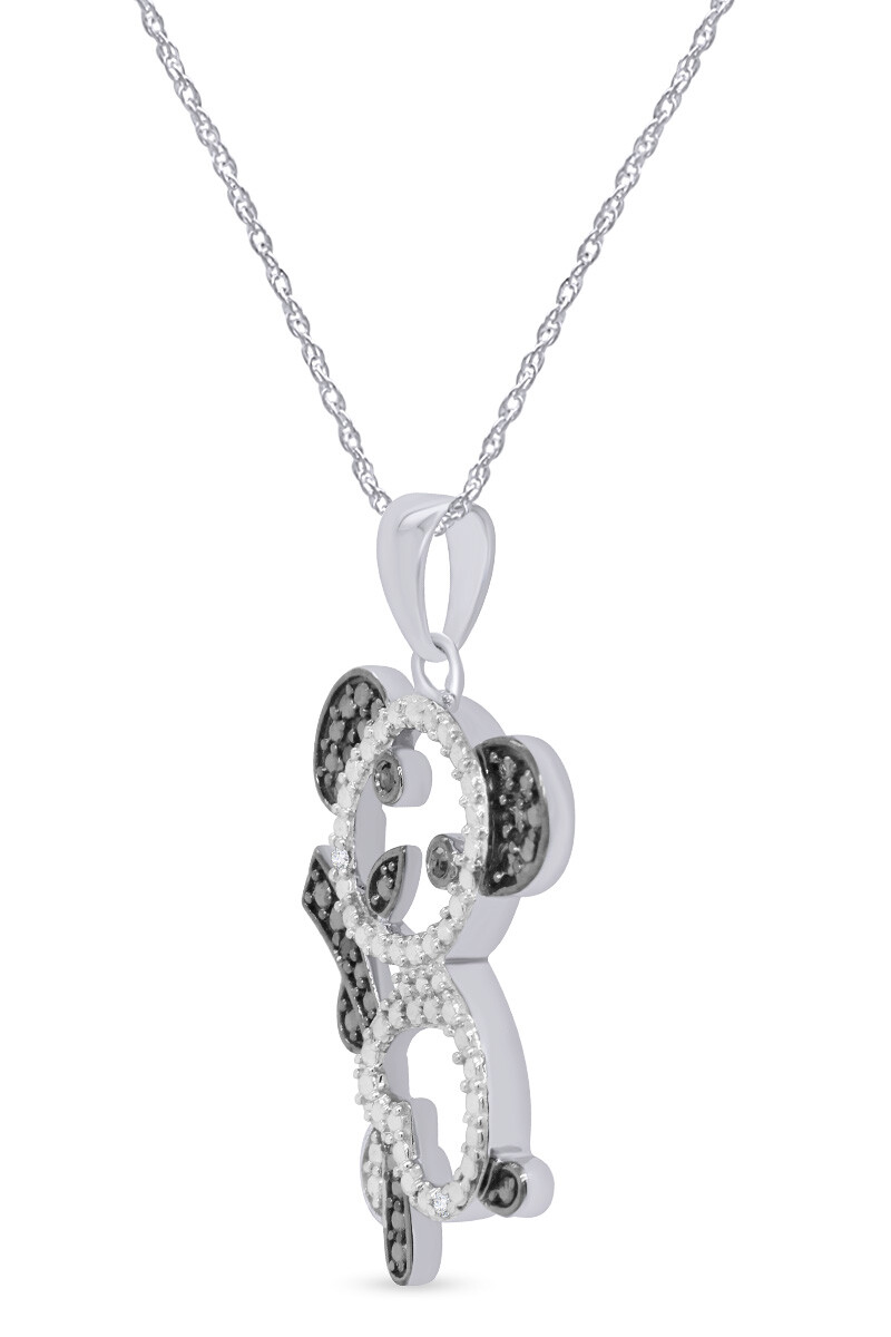 Real Black & White Diamond Accents Panda Bear Pendant Necklace