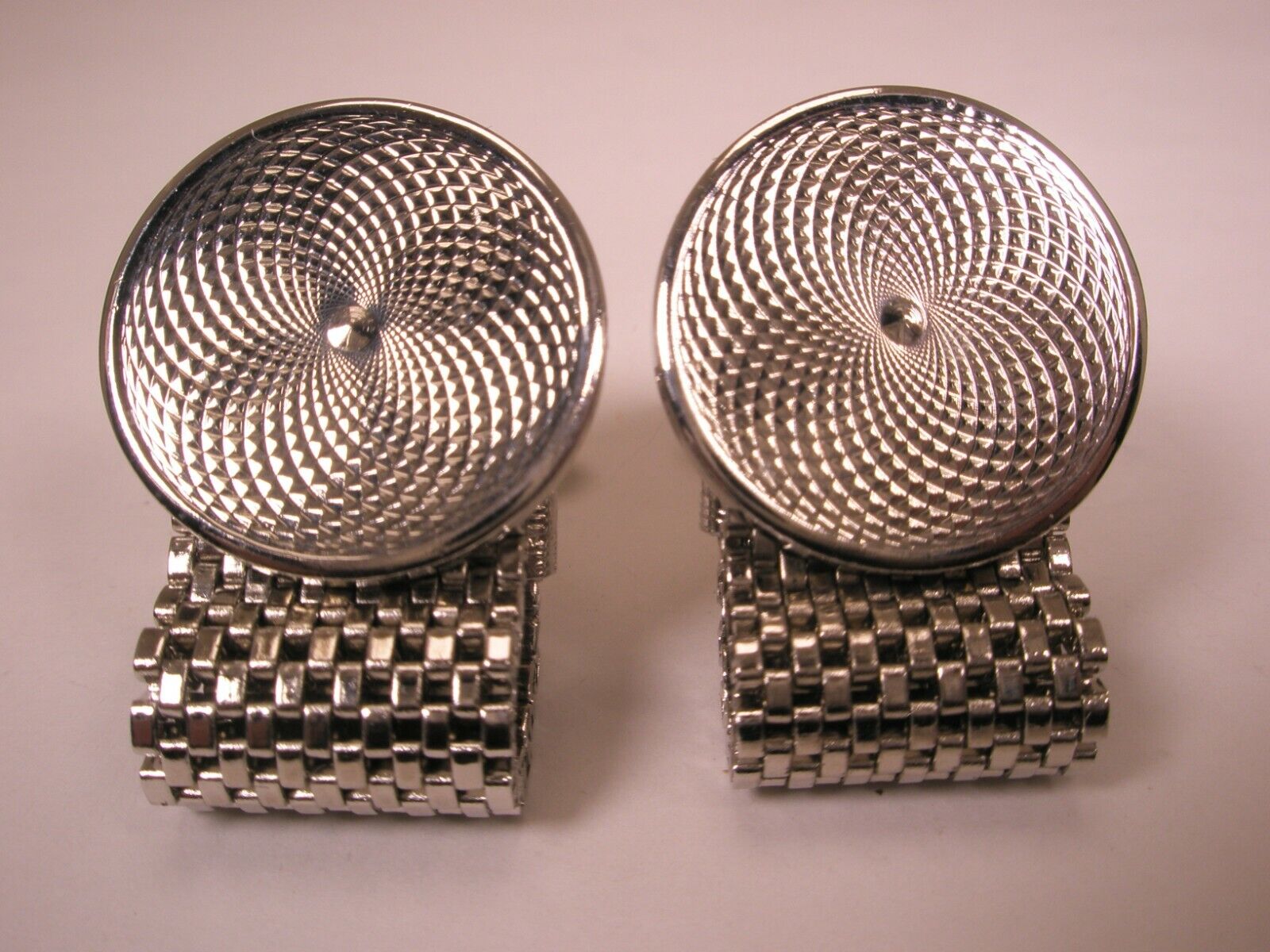 -Spiral Swirl Pattern Silver Tone Product Mesh Watchband Vint NEW Wraparound