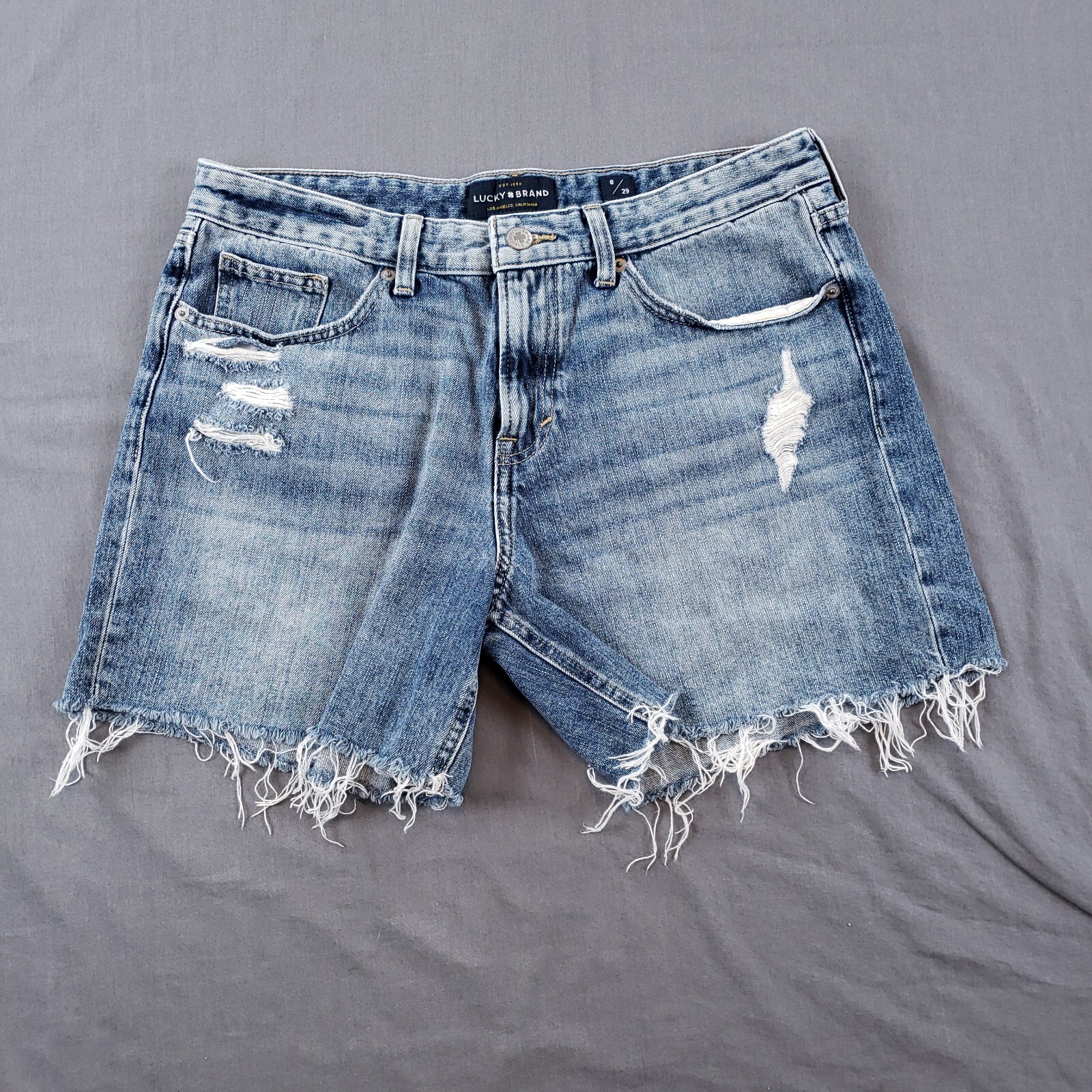 Lucky Brand Shorts Womens 8 29 Blue Boyfriend Cut Off Ripped Stretch