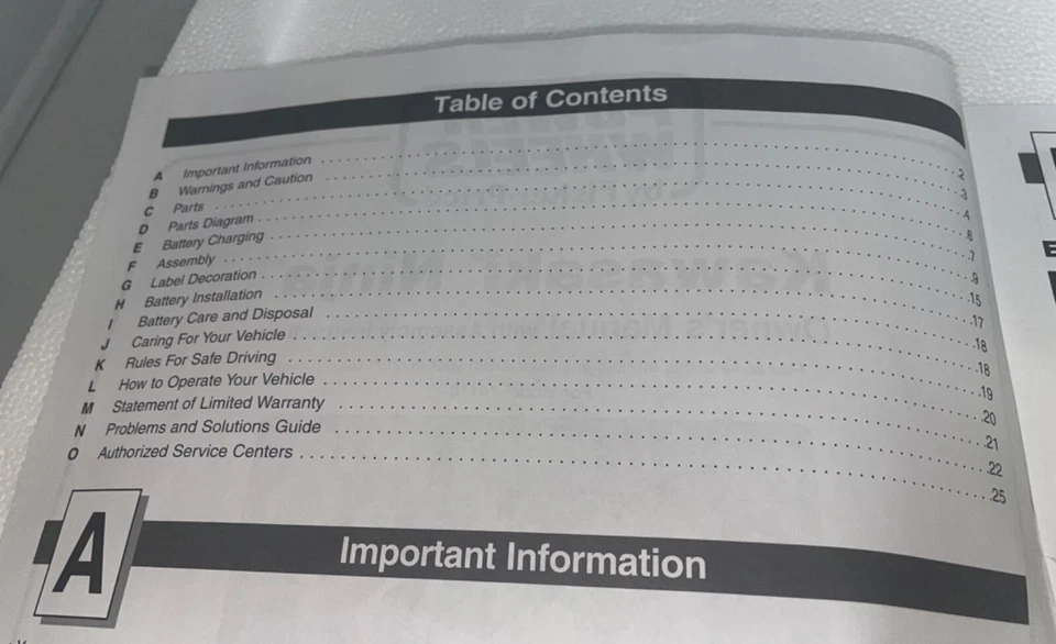 Power Wheels Kawasaki Ninja MANUAL DEL PROPIETARIO con instrucciones de montaje, modelo 74110 Foto 2 de 4