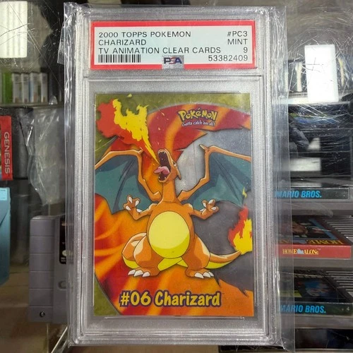 2000 TOPPS POKEMON CHARIZARD TV ANIMATION CLEAR CARDS (PSA 9)