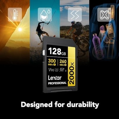 128GB 2000x SD Card UHS-II V90 300MB/s for DSLR & 8K Video Cameras 