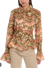 Love the Label Sonia Top Karishma Print Ruffle Sleeve Boho Ruched Fitted Size S